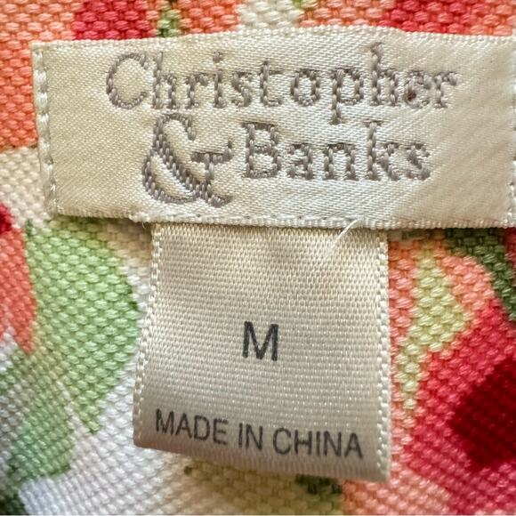 Christopher & Banks pink red white green flower floral jacket size medium M
 b4 - Picture 2 of 6